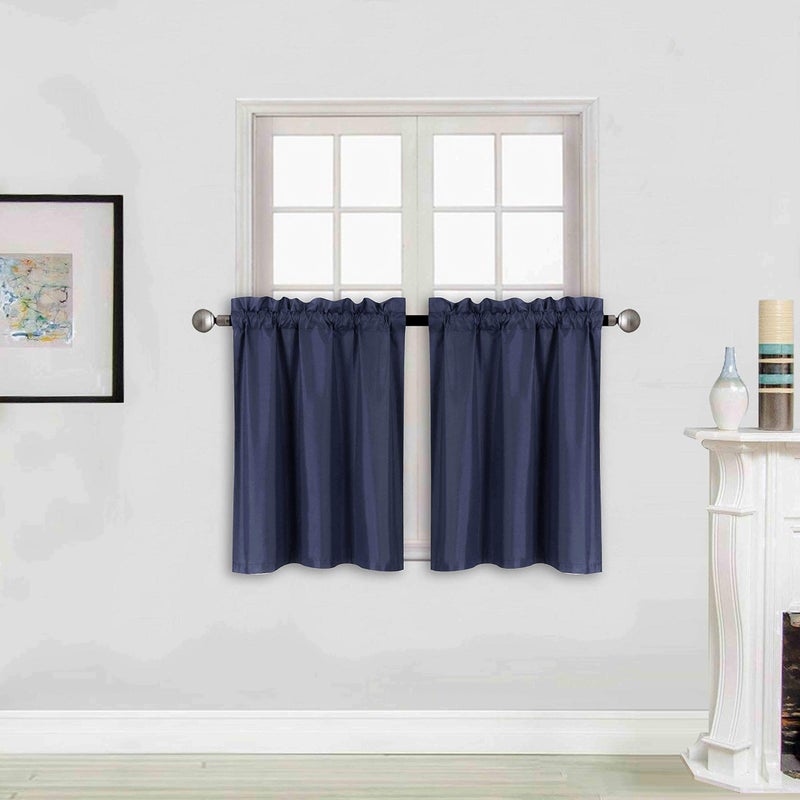 Better Home Style 100% Blackout 2 Tiers Window Treatment Curtain Insulated Drapes Short Panels for Kitchen Bathroom Basement RV Camper or ANY Small Window M3024 (Navy Blue, 2 Panels 28"W X 24"L Each) - Image 1